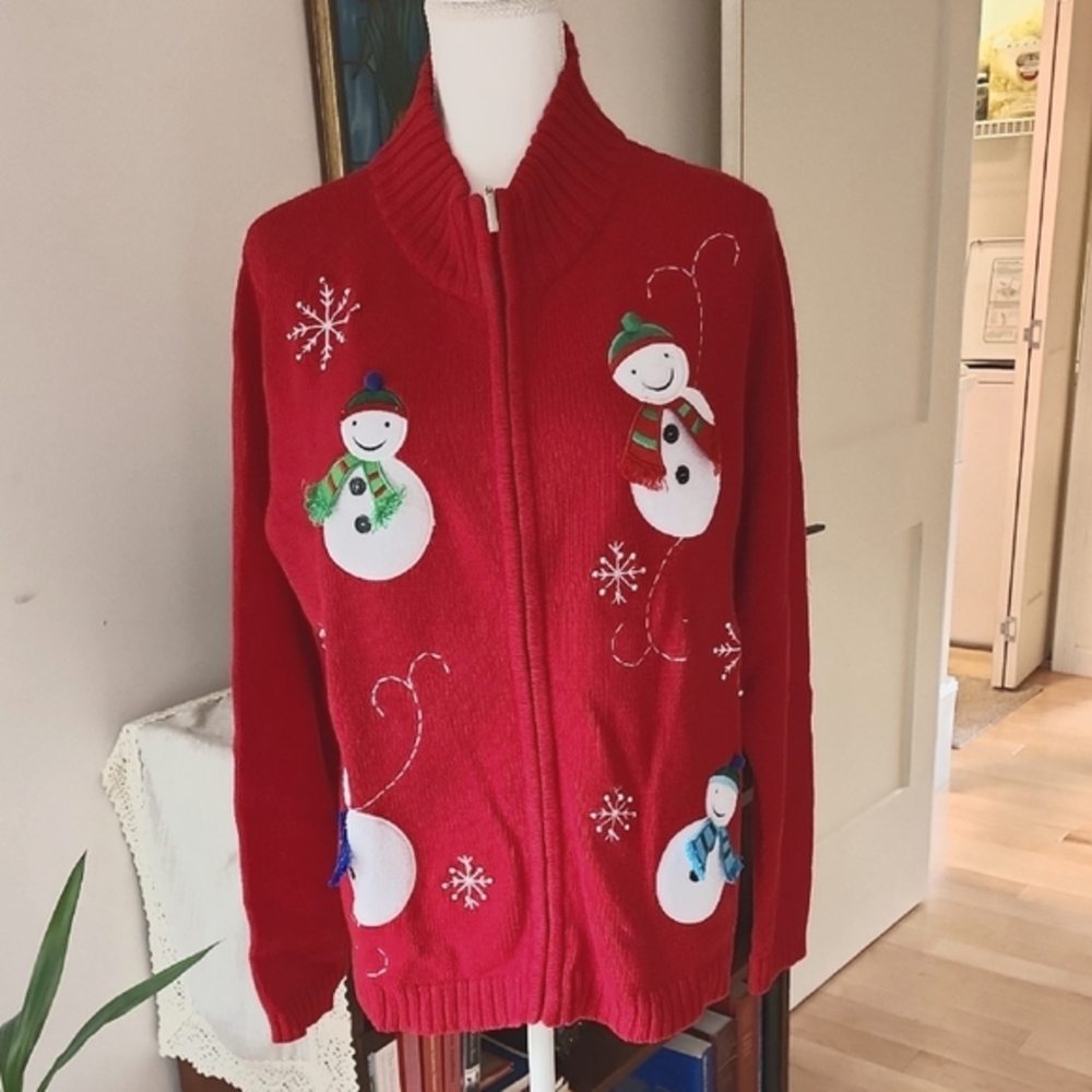 Sears Classic Elements Basic Red Zippered Christmas Sweater, Size XL